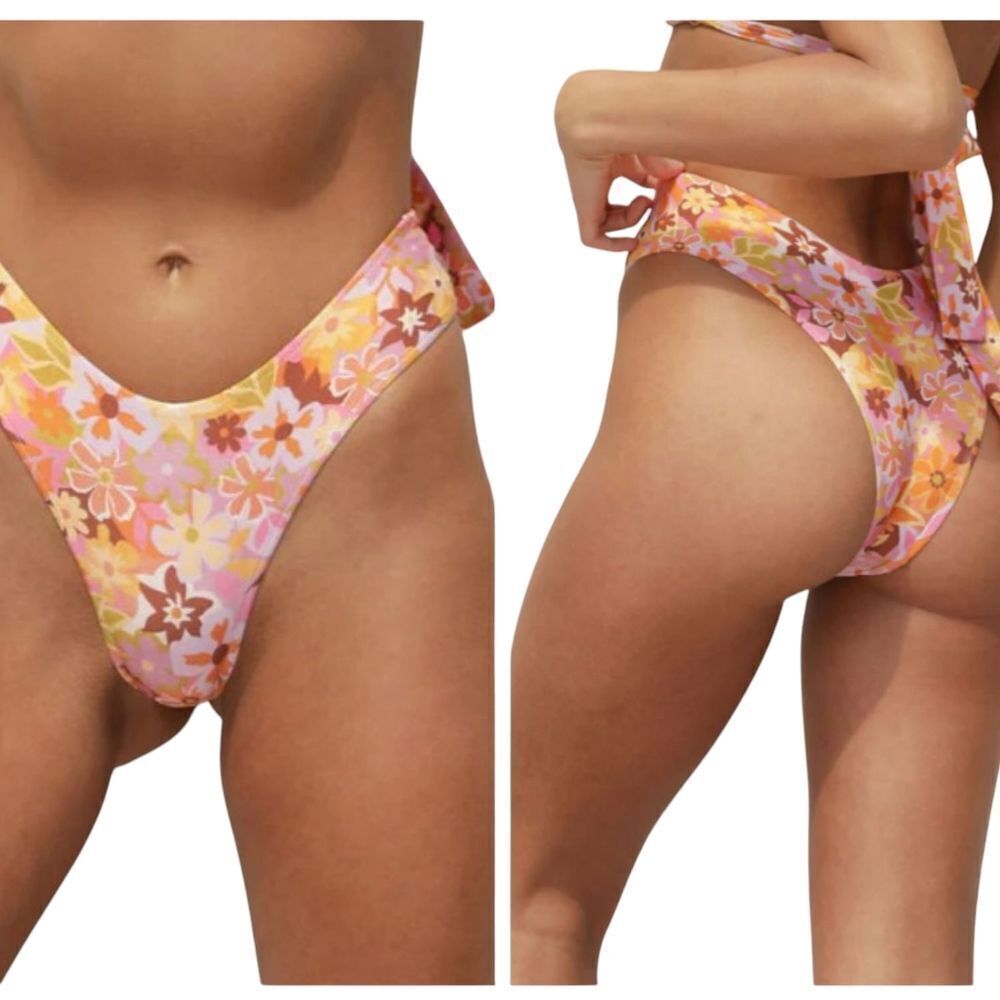 NWT Stone Fox Swim Nola Bottom Retro Pop Orange Floral Revolve Size XL